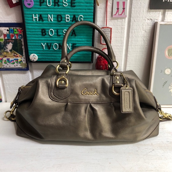Coach Handbags - Coach Metallic Bronze Ashley Satchel Handbag Purse Shoulder Strap F15447